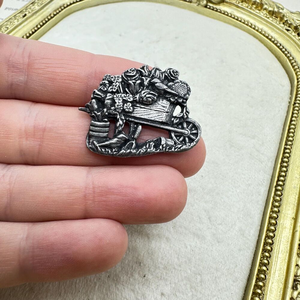 Vintage Jewelry Birds and Blooms Wheelbarrow Bird Brooch Pin 2007